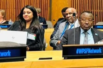 This photo of Gen Bashir Mohamed Jama (R) and his senior adviser (seated behind him) at the Women, Peace and Security Focal Points Network event has caused a storm on X